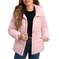 thumbnail image 2 of GrmtClth Winter Jackets for Women Thermal Warm Zip Up Bubble Coat with Hood Windproof Long Sleeve Fall Winter Outerwear Pink M, 2 of 4