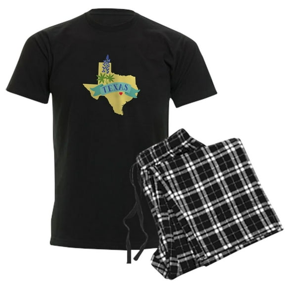 CafePress - Texas State Outline Bluebonnet Flower Pajamas - Men's Dark Loose Fit Cotton Pajama Set