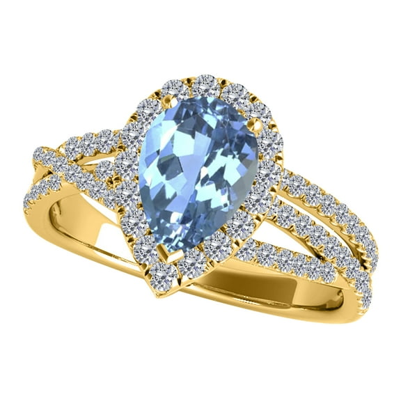 Mauli Jewels Rings for Women 2.34 Carat Diamond and Pear Shaped Blue Topaz Ring Shared-prong 10K Yellow Gold