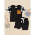thumbnail image 3 of Aojekbee Toddler Boys Summer Shorts Sets Short Sleeve Checkerboard Print Tops and Drawstring Shorts Sets, 3 of 10