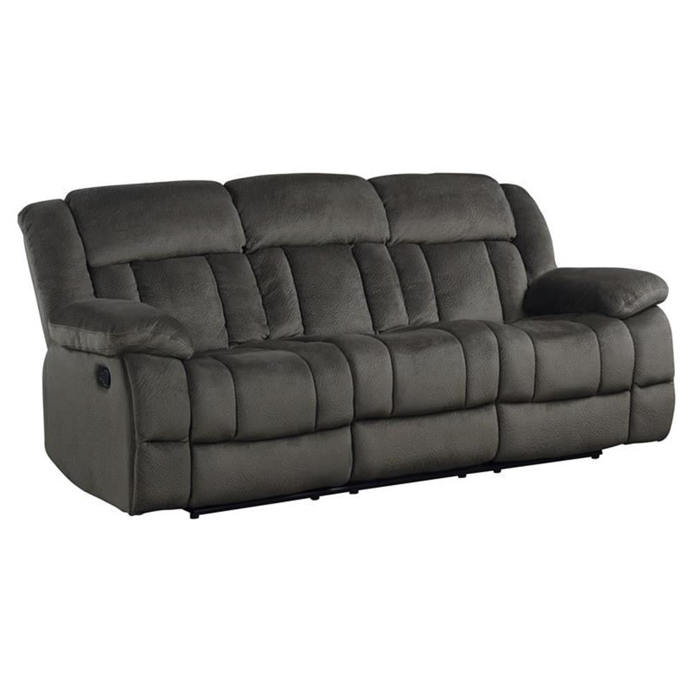 Pemberly Row 90 Traditional Microfiber Double Reclining Sofa in Chocolate