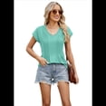 thumbnail image 1 of Blusas de Mujer de Corta de Verano, Informales, con Cuello en V, Blusas Lisas, Túnicas Plisadas Verde XXL, 1 of 9