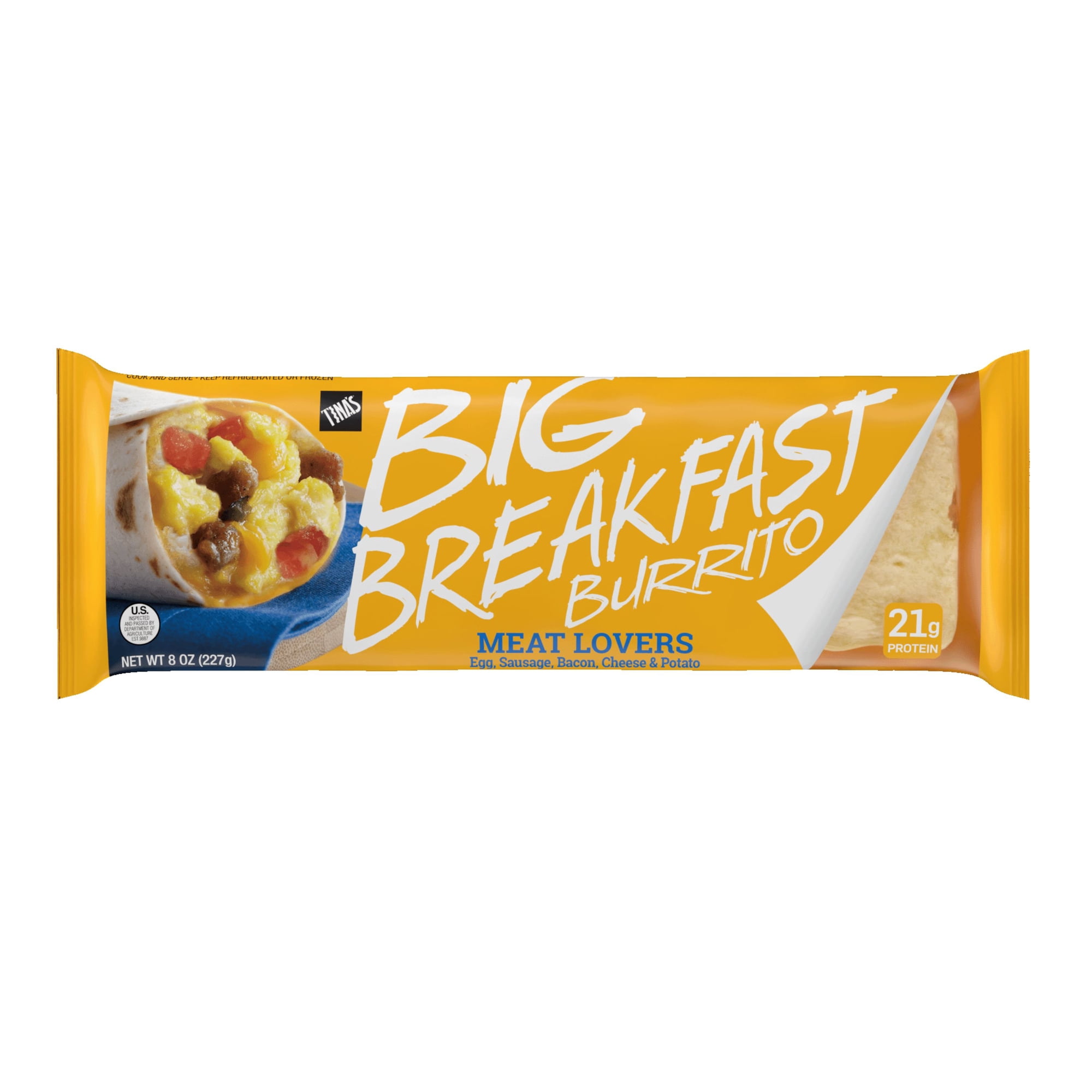 Tina’s Big Breakfast Meat Lovers Burrito, Refrigerated Meal, 8 oz, High Protein