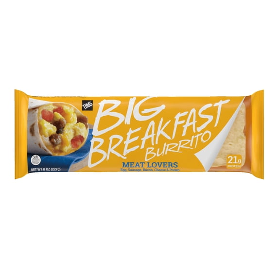 Tina’s Big Breakfast Meat Lovers Burrito, Refrigerated Meal, 8 oz, High Protein