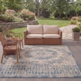 thumbnail image 3 of SAFAVIEH Courtyard Tangier Faded Aztec Indoor/Outdoor Area Rug, 6'7" x 9'6", Beige/Blue, 3 of 11