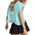 thumbnail image 4 of SHITINN Tee Shirts Womens Women Short Sleeve Workout Shirts Open Back Tops Casual Yoga Athletic Gym Slouchy Crop Ru Short Sleeve Tops Women Summer Tops, 4 of 7