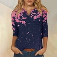 thumbnail image 2 of DENGDENG 3/4 Length Sleeve Tops For Women Petite Floral Shirts V Neck Vintage Blouses Casual Three Quarter Length Sleeve Basic Tee Boho Fall Pullover Navy M, 2 of 5