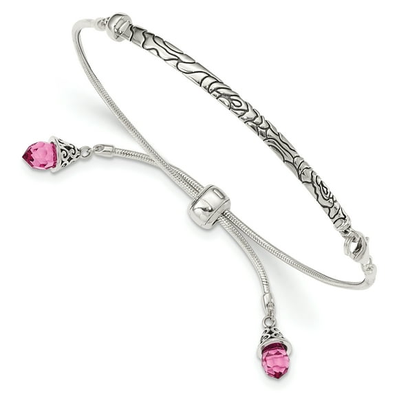 Sterling Silver Pink Swarovski Crystal Briolette Adjustable Bracelet (Weight: 8.85 Grams, Length: Inches)
