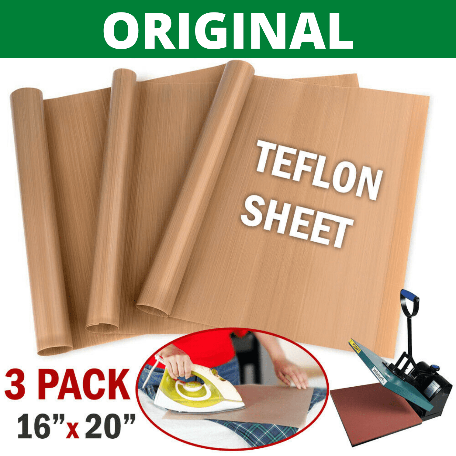3 Pack Teflon Sheet 16x20 Heat Press Transfer Art Craft Supply Sewing Tool 