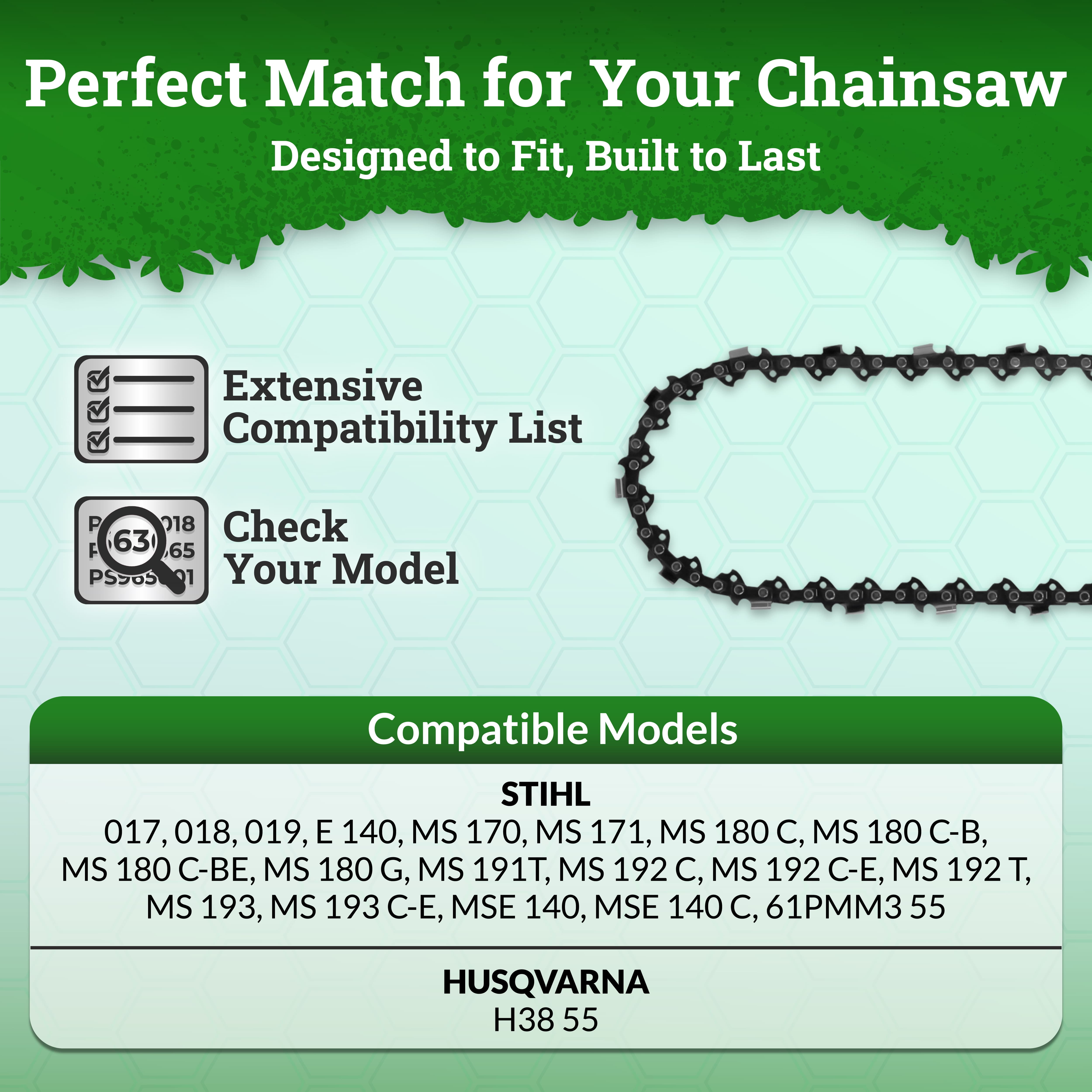 2-Pack 16-Inch Chainsaw Chain Replacement for Stihl MS 171 - R55 (16", 3/8", .043", 55 Drive Links)