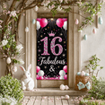 thumbnail image 5 of Black Background Banner with Pink White Balloons Glitter Stars Crown and Sparkling 16 for Sweet 16 Birthday Party Decoration Photography Props Backdrop Happy Birthday Party Supplies Decorations, 5 of 7