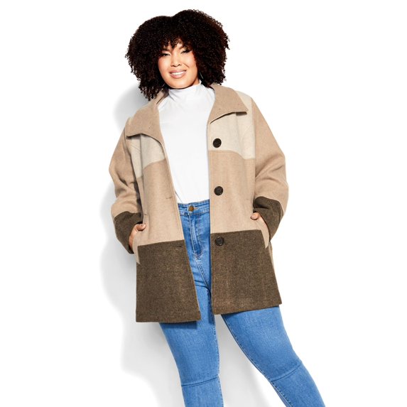 Avenue Women's Plus Size Colour Block Stripe Button Up High Neck Jacket