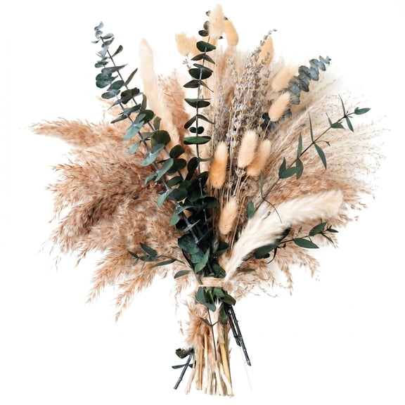Green Dried Pampas Grass Bouquet, Natural Dried Floral Arrangement with Lavender Eucalyptus & Rabbit Tail Grass, Western Rustic Boho Decor for Home Bedroom Wedding Table Centerpieces