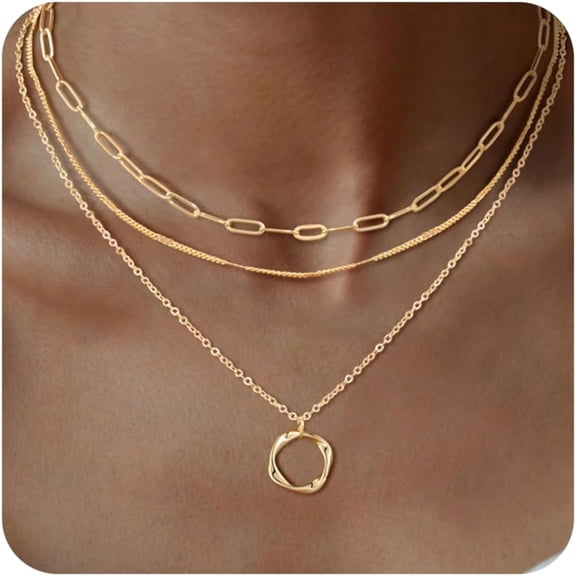 Layered Gold Necklace for Women Dainty Choker Necklace 14K Gold Plated Pendant Necklaces Set
