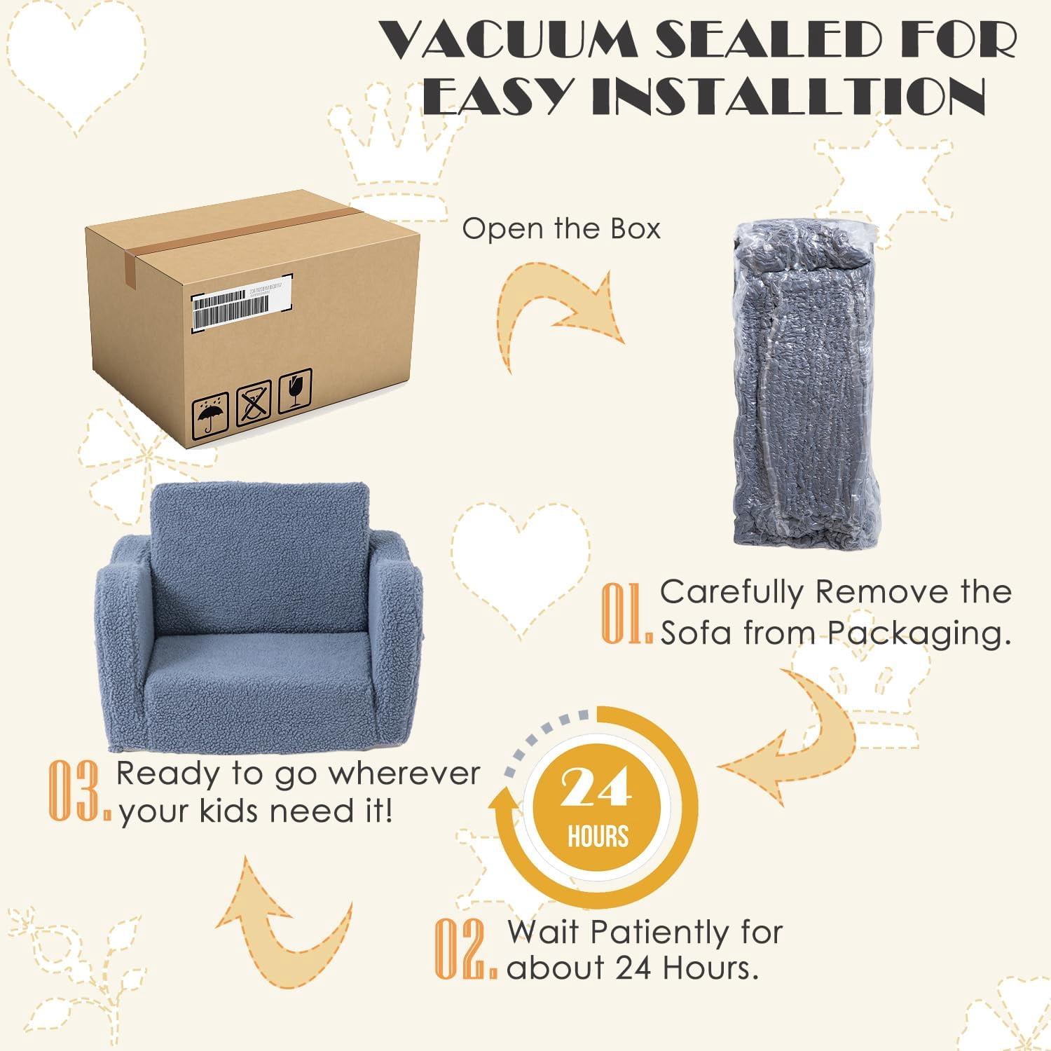 Toddler Baby Chair Couch Sofa Kids Foldable 2-in-1 Sherpa Fold Out Couch Bed Toddler Chairs Comfy for Boys & Girls Convertible Kids Furniture Lounge Chair for Playroom with Double Pockets, Dark Grey