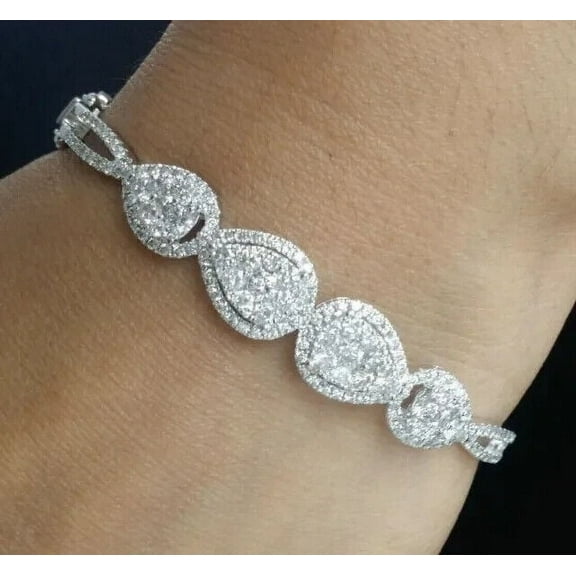 Silver Shop Round CZ Women Bangle Bracelet 14K White Gold Finish