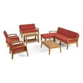 thumbnail image 1 of Noble House Grenada 9 Piece Outdoor Acacia Wood Sectional Sofa Set in Red, 1 of 23
