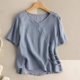 thumbnail image 4 of Vestidos Casuales Para Mujer Camiseta de lino de manga corta con cuello en V para mujer, color liso, estilo lino, talla grande, manga corta, cuello en V, top/camiseta de manga corta con cuello en V, 4 of 6