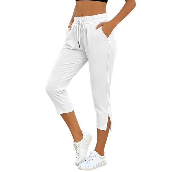 Fgnfyis Womens Capri Pants High Waist Casual Work Capris Lightweight Summer Athletic Stretchy Trousers Women Pants White M