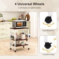 thumbnail image 5 of Eleanor Grace Kitchen Bakers Rack 3-Tier Microwave Cart on Wheels, Industrial Utility Bar Cart with 10 Hooks Metal Frame Wood Storage Shelves, Rolling Microwave Stand (Dark Brown & White), 5 of 9
