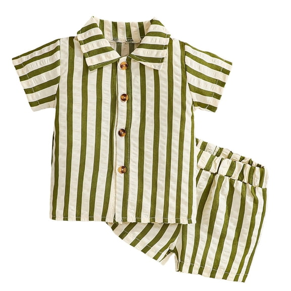 RMGVDSD Intant Baby Boy Clothes Striped Summer Outfits Short Sleeve Button Down Shirt Tops And Shorts Set 2 Piece Casual Clothing Sets 12-18 Months