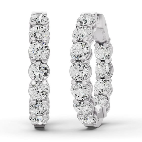 Lab Grown Diamond Round Shape In & Out Hoop Earrings in 14K White Gold - 1 CTTW