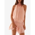thumbnail image 6 of Women Ruffle Halter Neck Mini Dress Mock Neck Open Back Tiered Dress Y2K Mesh Layered Dresses Pink L, 6 of 9