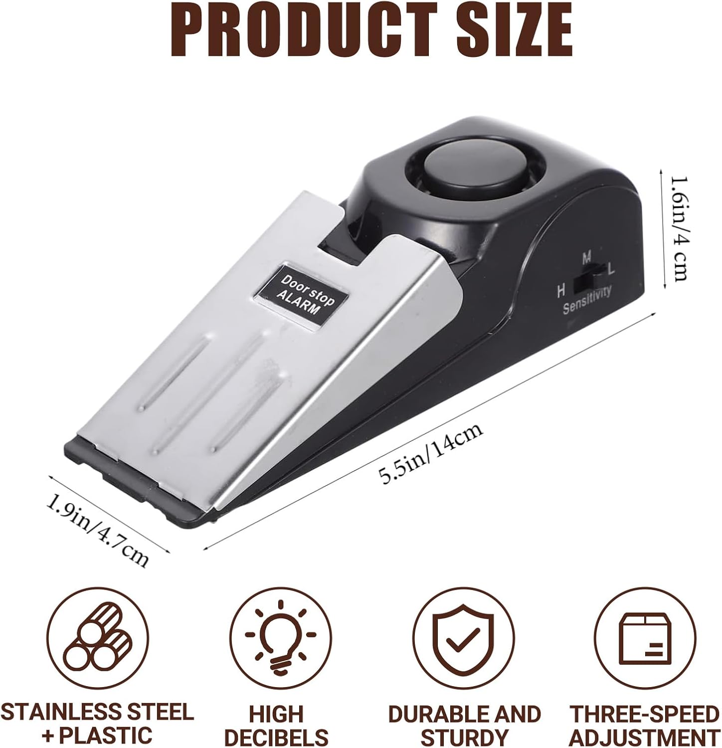 ABCISI 3 Pack Door Stop with 120DB Security Alarm, Portable Floor Wedge Doorstop, 3 Sensitivity Levels, Non-Skid Design for Travel, Home, Hotel, Send Goods from Local Warehouse