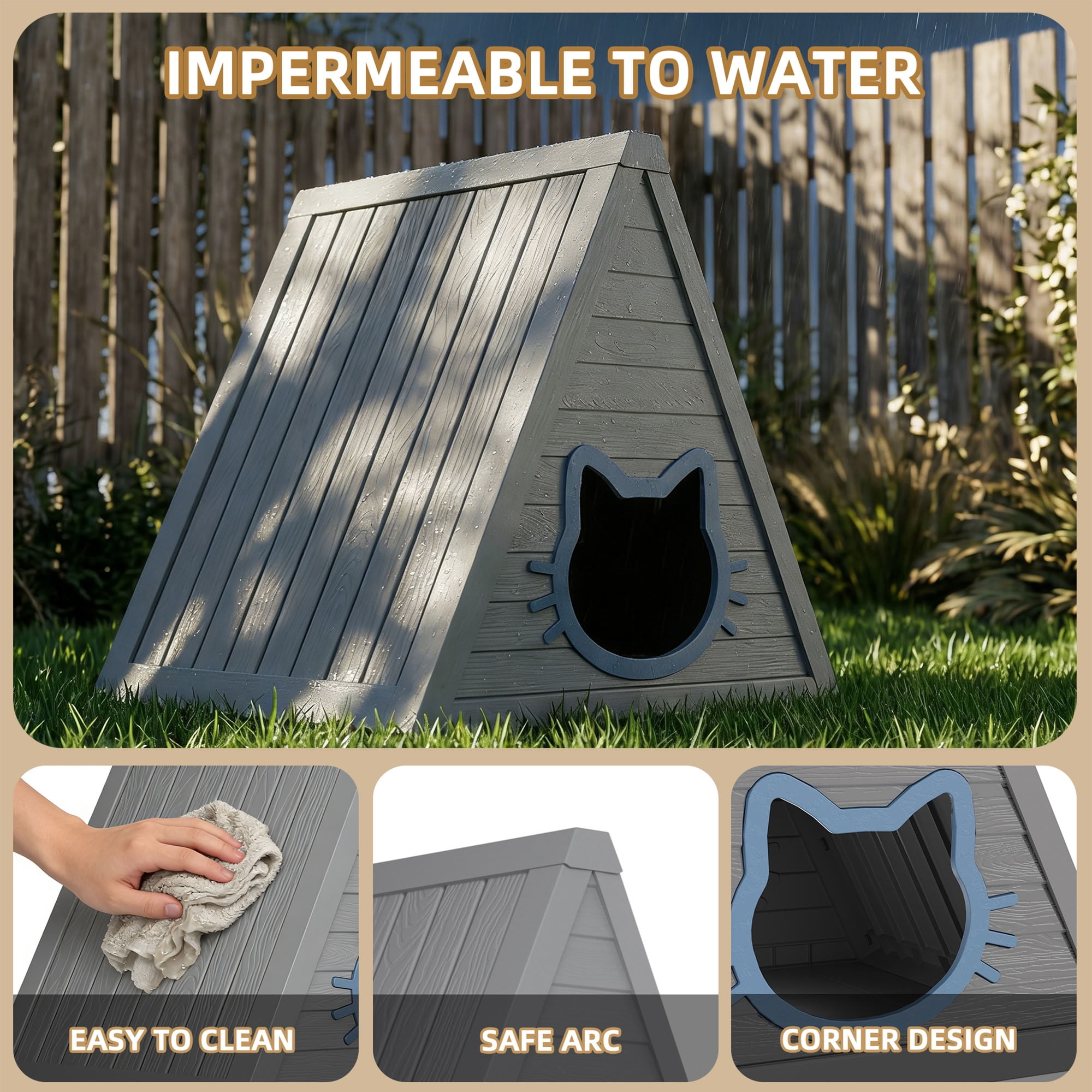 MAYEERTY Triangle Cat House for Indoor & Outdoor, Private Pet Retreat with Cute Cat-Shaped Entry