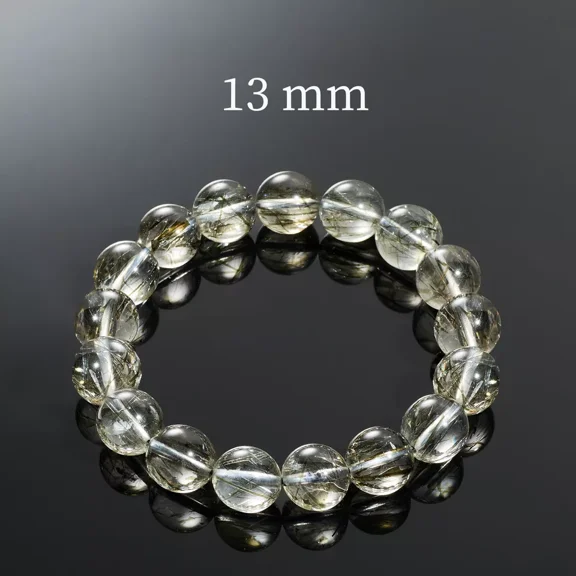 Flyshop Jewelry Natural Tourmaline Green Rutilated Quartz Crystal Bracelet (Bead Dia. 13mm)