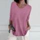 thumbnail image 2 of Jerséis de mujer con cuello en V y manga 3/4 - Jersey holgado - Tops informales de primavera/otoño, 2 of 5