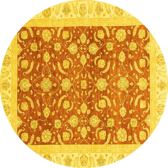 Ahgly Company Indoor Round Oriental Yellow Traditional Area Rugs, 4' Round
