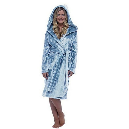 IDALL Robes for Women Nightgowns for Women Robe Coat Jacket Plush Lengthened Shawl Bathrobe Long Sleeved Robe Hooded Coat Pajamas Women s Lingerie  Sleep & Lounge Light Blue XXL
