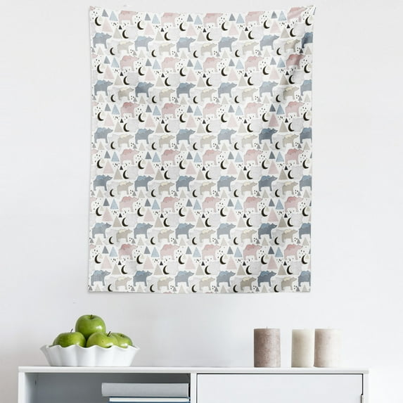 Nature Tapestry, Polar Bear Mom and Creative with Pyramids Moon Dots Playful, Fabric Wall Hanging Decor for Bedroom Living Room Dorm, 5 Sizes, Multicolor, by Ambesonne