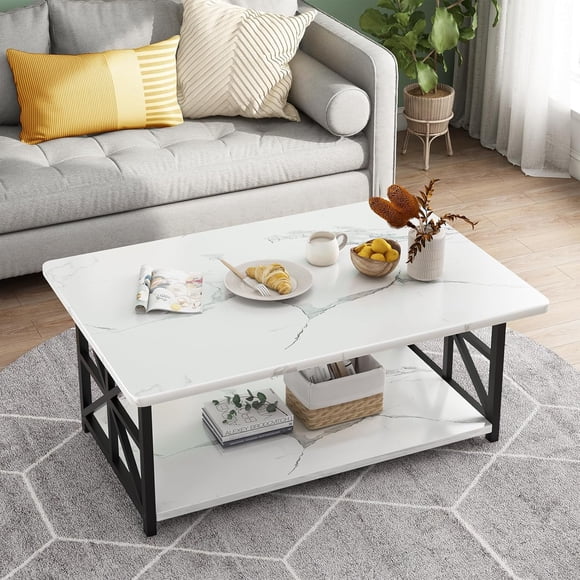 Coffee table, modern coffee table with storage shelf, marble coffee table for living room, center table, coffee table, white