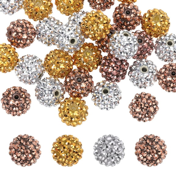 Uxcell 16mm Resin Rhinestone Beads for Beadable Pen, 30 Pack Ball Disco Sparkly Chunk Round Bubblegum Beads for Beadable Keychain Jewelry Making, Gold/Silver/Khaki