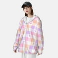 thumbnail image 5 of Goofa Heart Buffalo Plaid Printed Women's UPF 50+ Sun Protection Hoodie Jacket Lightweight Long Sleeve Sun Shirt for Women with Pocket Hiking Outdoor-Large, 5 of 9