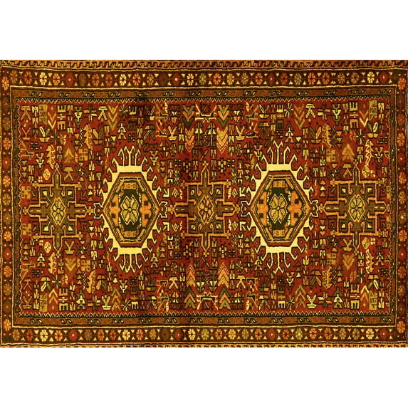 Ahgly Company Machine Washable Indoor Rectangle Persian Yellow Traditional Area Rugs, 5' x 7'