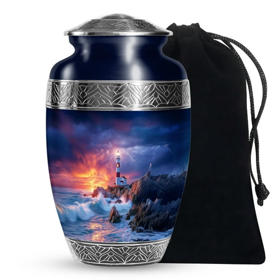 SABURIAL Lighthouse Urn - Decorative Urns For Male & Female Ashes - Large Funeral Urn For Adult Dad Ash - Lovely Cremation Urns For Burial Ash - 10 Inch Large With Velvet Bag