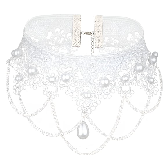 DESIGNICE White Lace Choker, Chain Collar Necklace for Women, Halloween Costumes Jewelry for Women