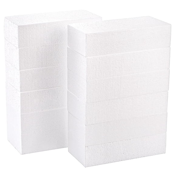 YOUEON Lot de 12 Blocs Rectangulaires en Polystyrène, 8 x 4 x 2 Pouces Blocs de Mousse pour Artisanat, Briques en Mousse pour Arts et Artisanat, Centres de Modélisme, Blanc