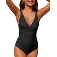thumbnail image 3 of Firpearl Underwire Bathing Suits Push Up One Piece Black Swimsuits for Women Ruched Tummy Control Swimming Suit Criss Cross Swimwear US14, 3 of 7
