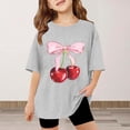 thumbnail image 2 of XAOFW Girl's T-Shirts Cherry Print Short Sleeve Crewneck Tee Shirt Everyday Wear Comfort Fit T Shirt Outdoor Activities Stylish Cozy Tops, 2 of 4