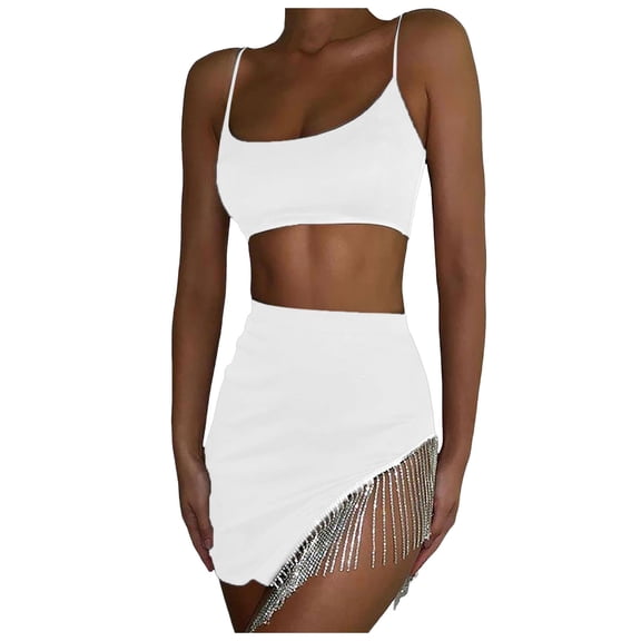 Bibifish Womens Skirt Sets Summer Party Club Elegant Sleeveless Cami Speckle Knit Tops And Fringe Bodycon Mini Skirt Casual Skirt Sets