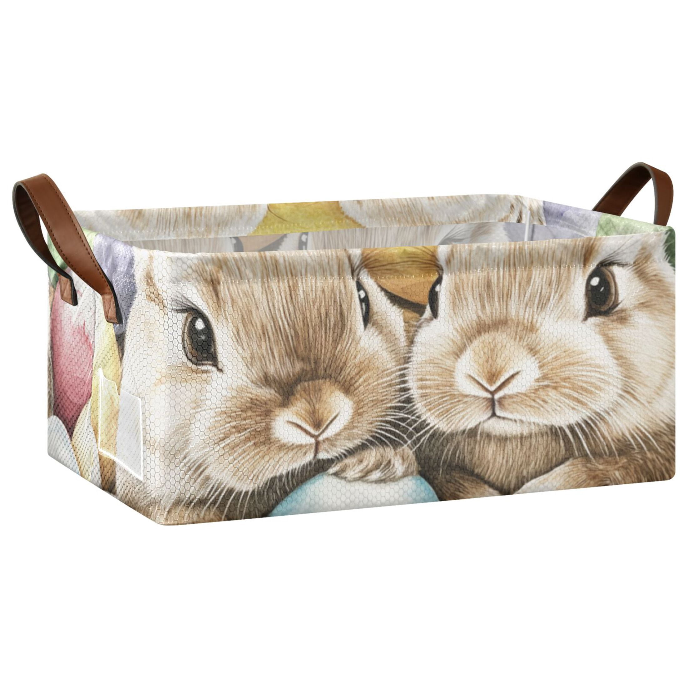 Easter Eggs Bunnies Storage Bins with Handles Foldable Storage Baskets for Shelves Organizer Cloth Baskets