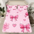 thumbnail image 3 of Feelyou Teens Princess Bowknot Twin Sheet Sets, Girly Pink Love Heart Twin Fitted Sheet, Cherry Blossoms Floral Flat Sheet, Breathable Home Decor, 3pcs, 3 of 8