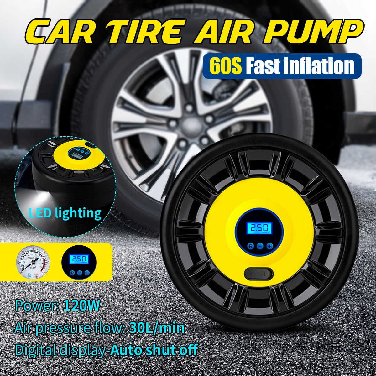 Car Air Compressor Heavy Duty Digital Tire Inflator Auto Tyre Pump DC