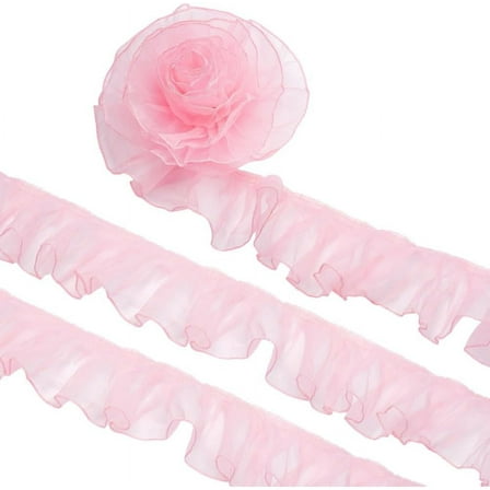 8 Yards Pink Organza Ruffled Pleated 3.7 Inch Organza Ruffled Fabric Lace Fabric Trim for Sewing Dress Bag Costume Decoration Trimming Craft