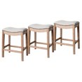 thumbnail image 1 of Maven Lane Adrien Saddle Counter Stool in Weathered Oak Finish w/ Sand Color Fabric Upholstery, Set of 3, 1 of 6