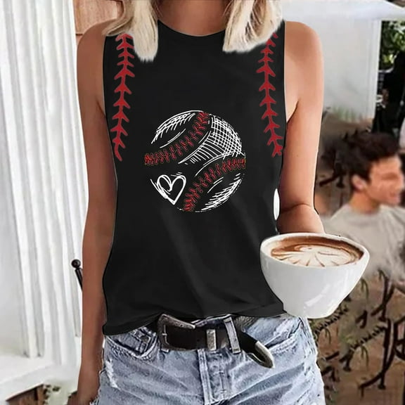 Black Women's Tanks, Ladies Spring/Summer Round Neck Baseball Letter Print Be Your Own Sunshine Sleeveless Tank Top,Women's Tanks & Camis L